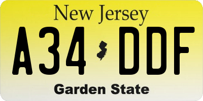 NJ license plate A34DDF