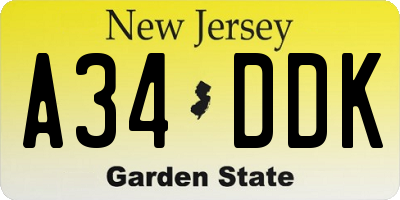 NJ license plate A34DDK