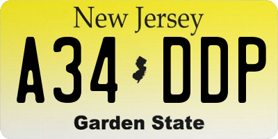 NJ license plate A34DDP