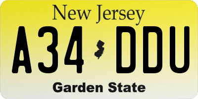 NJ license plate A34DDU