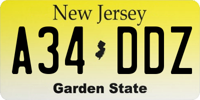NJ license plate A34DDZ
