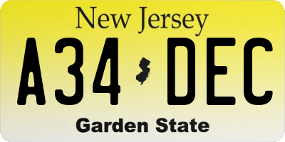 NJ license plate A34DEC