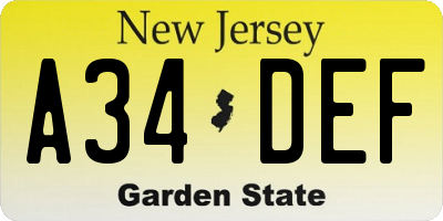 NJ license plate A34DEF