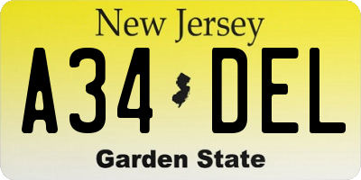 NJ license plate A34DEL