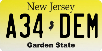 NJ license plate A34DEM