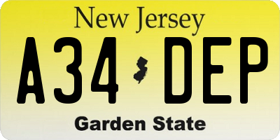 NJ license plate A34DEP