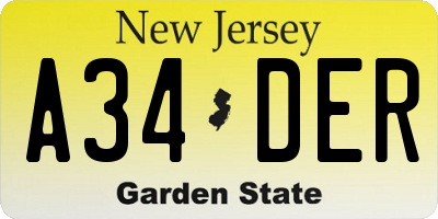 NJ license plate A34DER