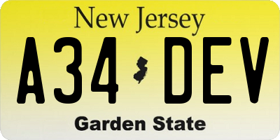 NJ license plate A34DEV