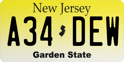 NJ license plate A34DEW