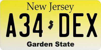 NJ license plate A34DEX
