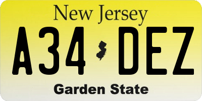 NJ license plate A34DEZ