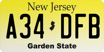 NJ license plate A34DFB
