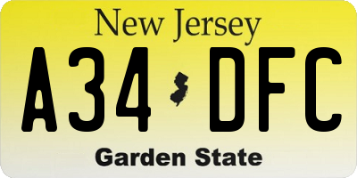 NJ license plate A34DFC
