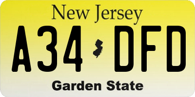 NJ license plate A34DFD