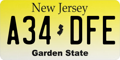 NJ license plate A34DFE