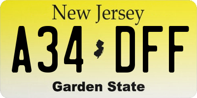 NJ license plate A34DFF