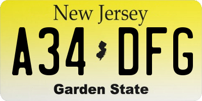 NJ license plate A34DFG