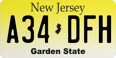 NJ license plate A34DFH