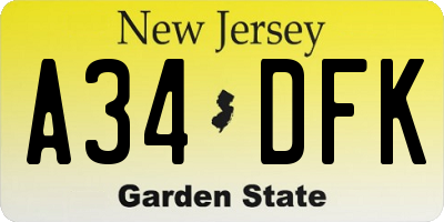 NJ license plate A34DFK