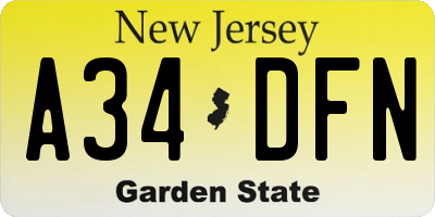 NJ license plate A34DFN