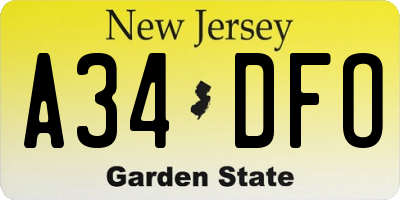 NJ license plate A34DFO