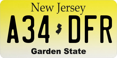 NJ license plate A34DFR