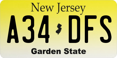 NJ license plate A34DFS