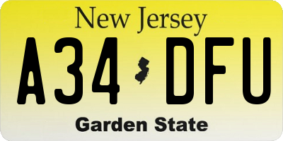 NJ license plate A34DFU
