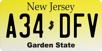 NJ license plate A34DFV