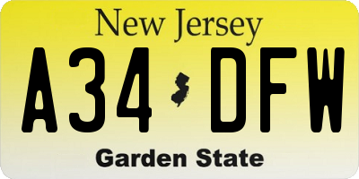 NJ license plate A34DFW