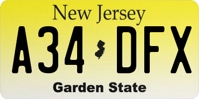 NJ license plate A34DFX