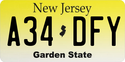 NJ license plate A34DFY