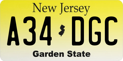 NJ license plate A34DGC