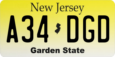 NJ license plate A34DGD