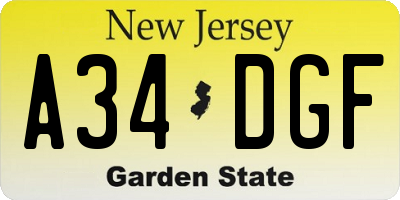 NJ license plate A34DGF