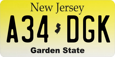 NJ license plate A34DGK