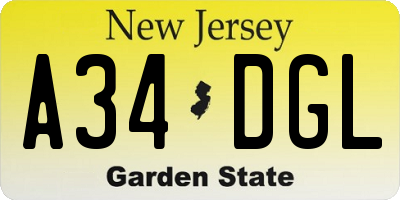 NJ license plate A34DGL