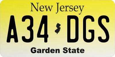 NJ license plate A34DGS