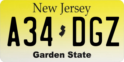 NJ license plate A34DGZ