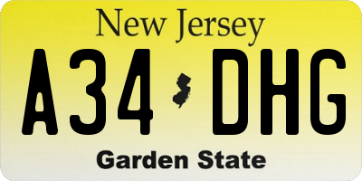 NJ license plate A34DHG