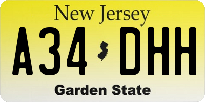 NJ license plate A34DHH