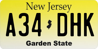 NJ license plate A34DHK