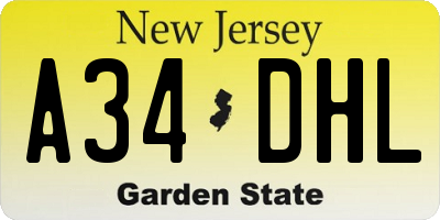 NJ license plate A34DHL