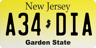 NJ license plate A34DIA