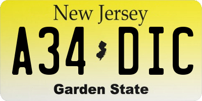 NJ license plate A34DIC