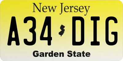 NJ license plate A34DIG