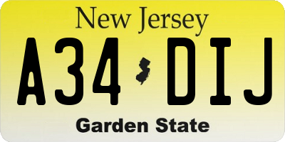NJ license plate A34DIJ