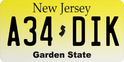 NJ license plate A34DIK