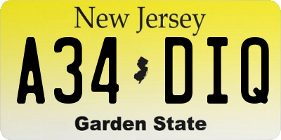 NJ license plate A34DIQ