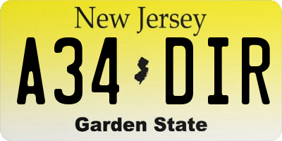 NJ license plate A34DIR